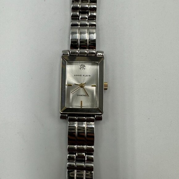 3Anne Klein Diamond Watch Women Silver Tone 16MM Rectangle Case 6.5" Working - Picture 4 of 11
